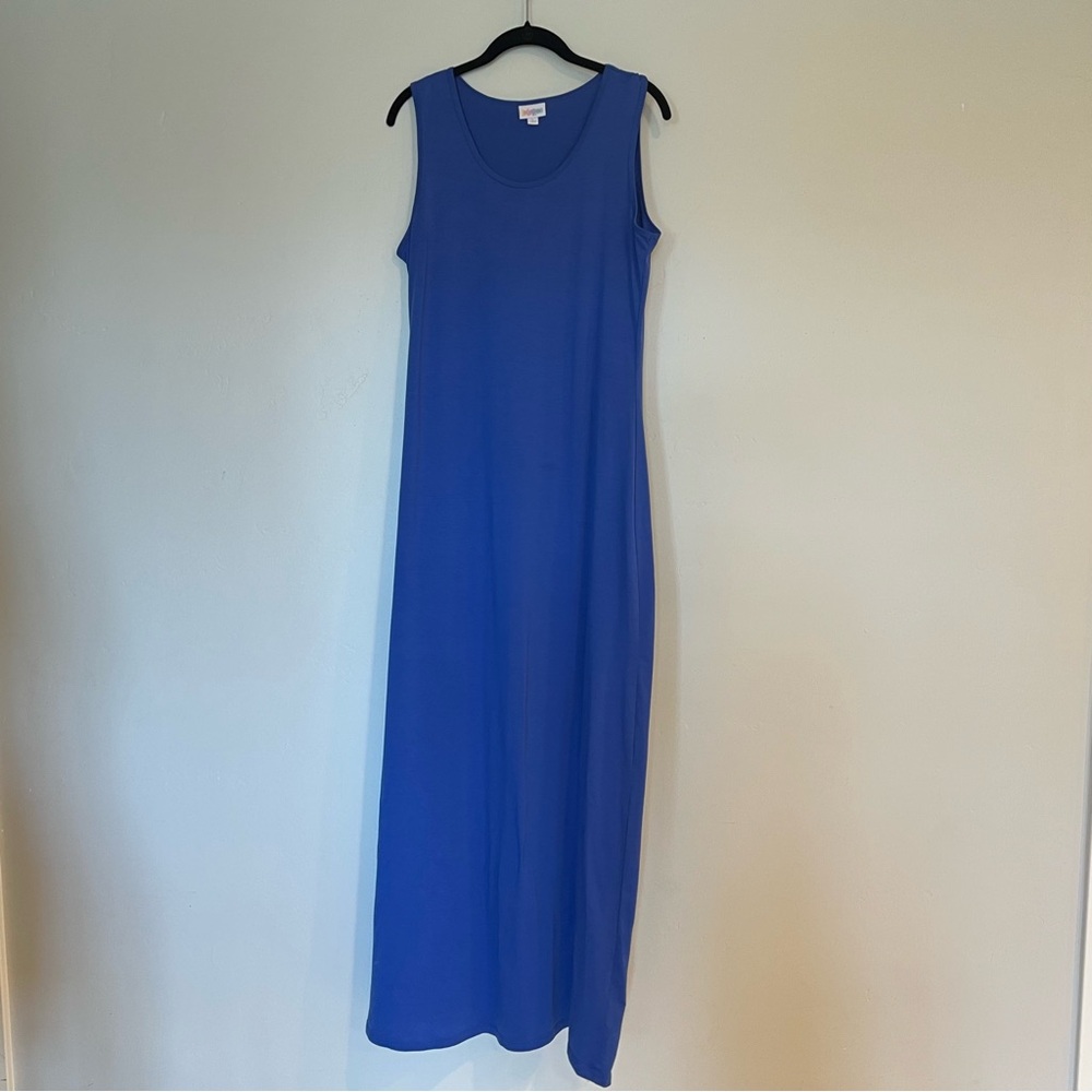 LuLaRoe Dani Solid Blue Maxi Dress. Large